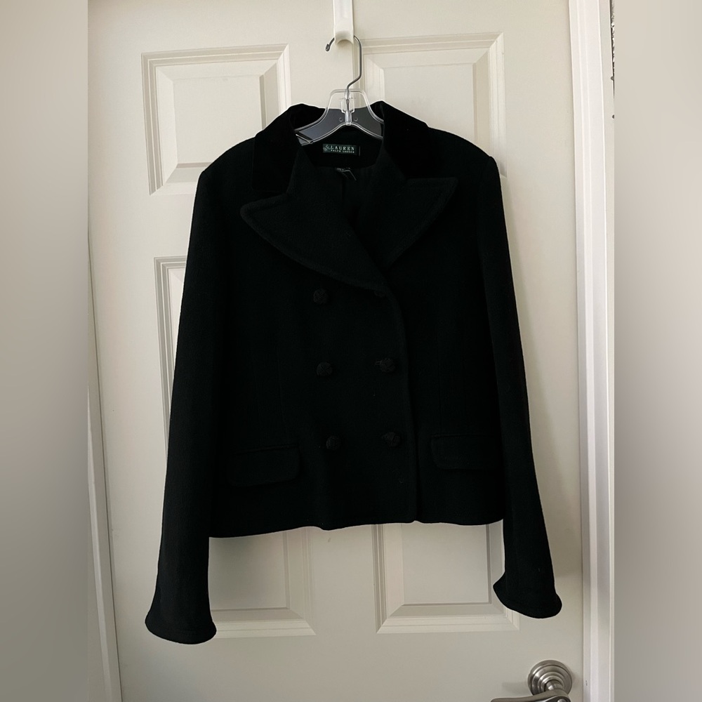LAUREN Ralph Lauren Black Wool Angora Blazer Short Jacket Classic Career 12